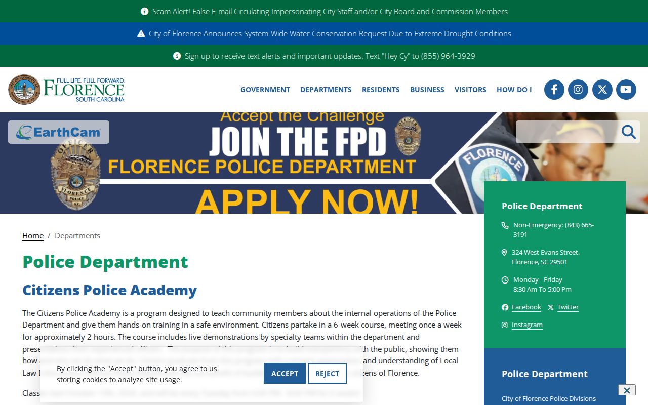 Florence Police Department official record source for Florence arrest records