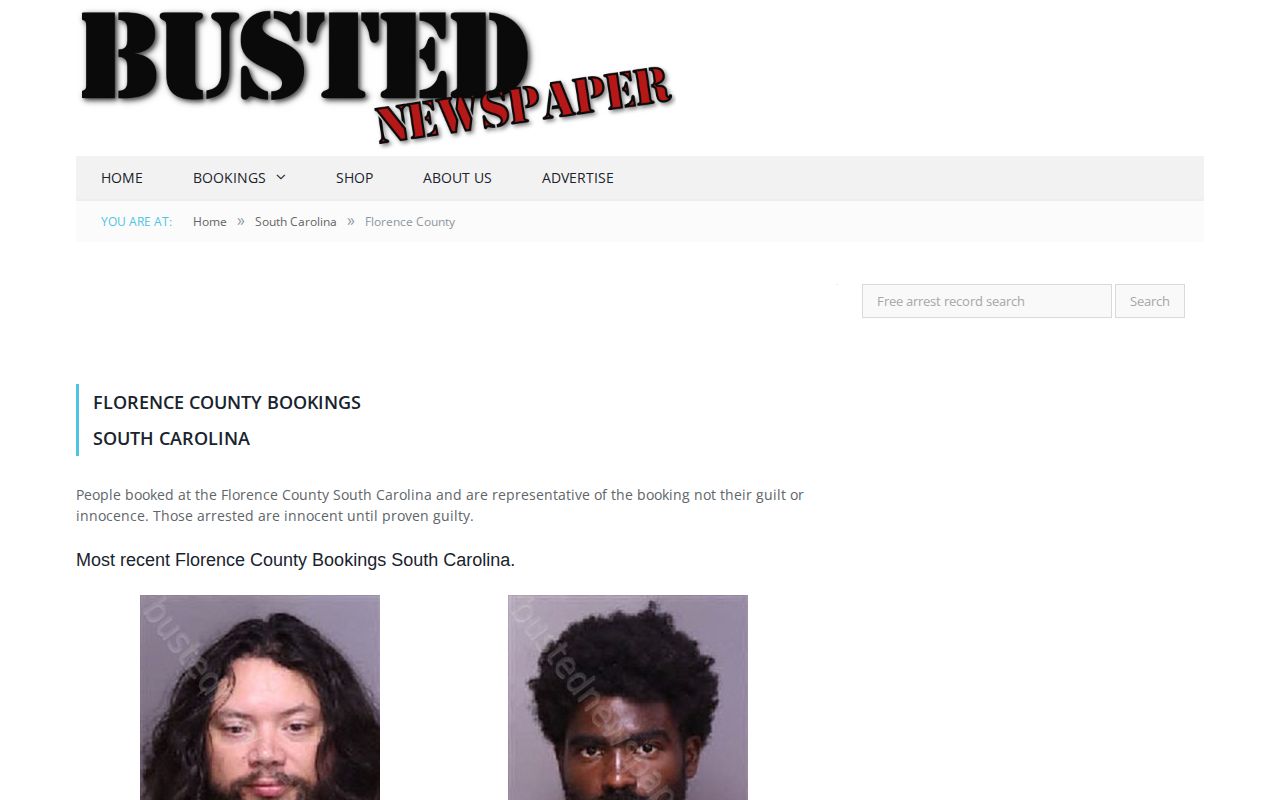 Florence County secondary mugshot publisher interface for media-source context