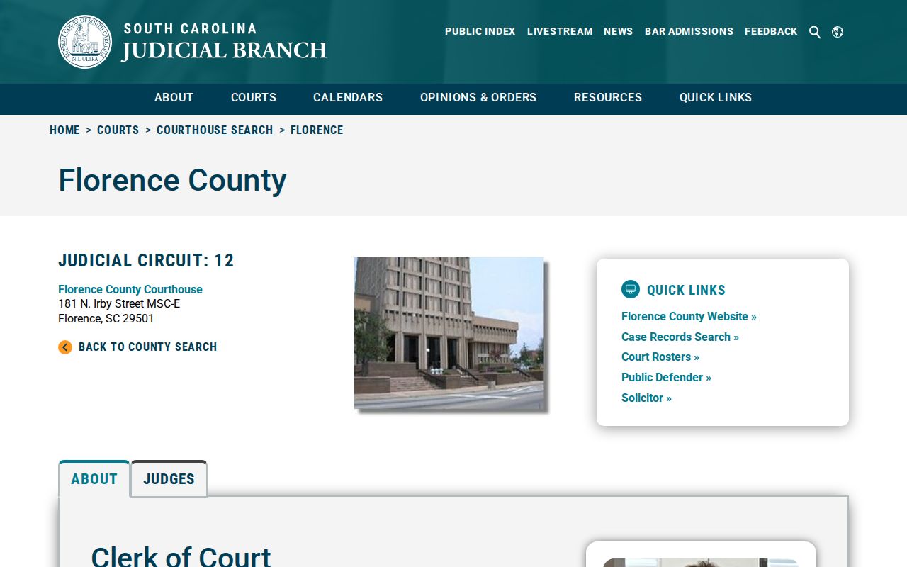 Florence County court record lookup for booking disposition