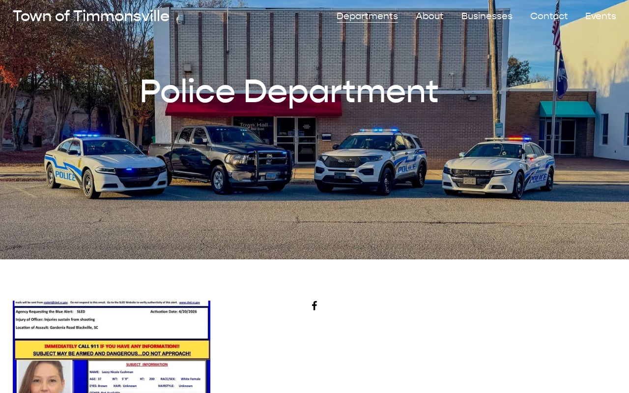 Timmonsville Police Department official page for Florence County arrest-record contact